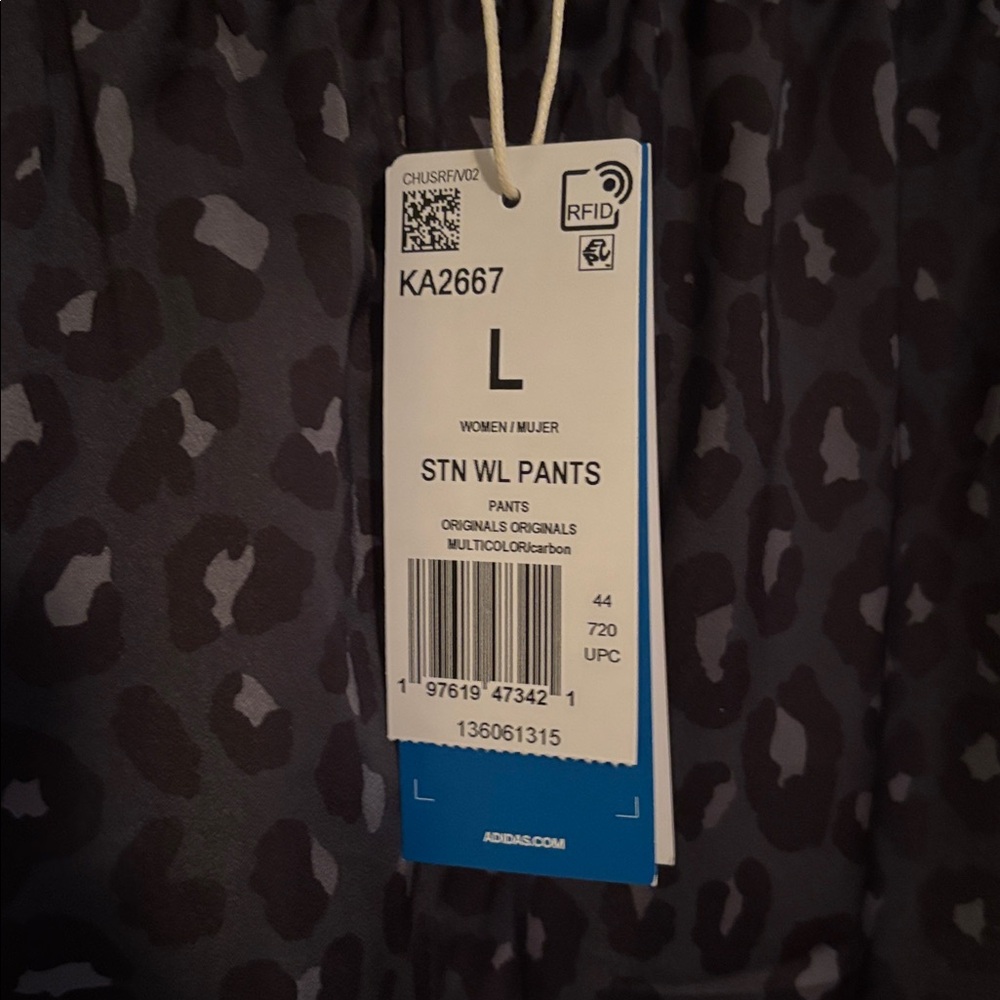 Adidas Leopard Print Satin Wide Leg Track PantsSize L color carbon NWT - Picture 5 of 6